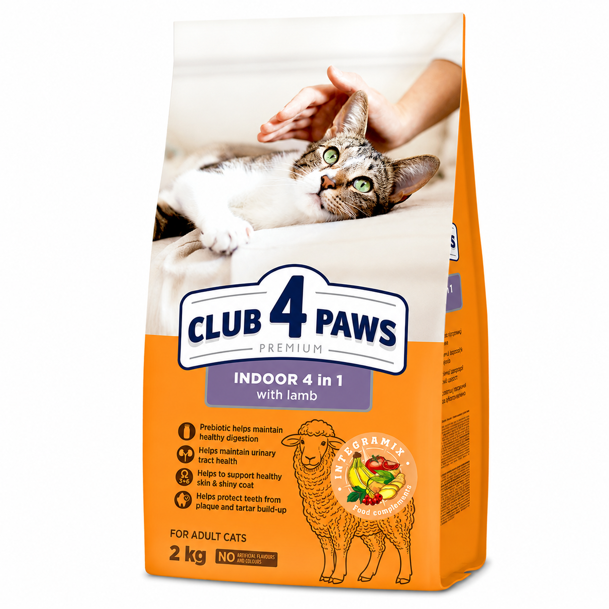 Club 4 Paws Indoor 4in1 Dry Food with lamb for Adult Cats 2 kg