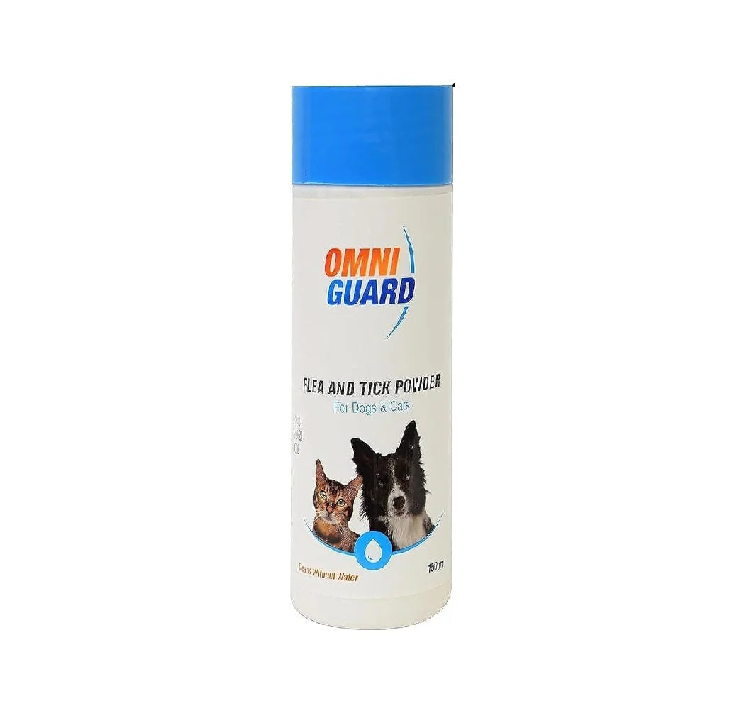 Omni Guard Flea & Tick Pet Dry Shampoo Powder 150gm