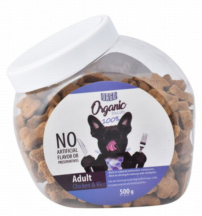 Orgo Organic Biscuit Treats with Chicken & Rice for Adult Dogs - artificial flavors free artificial preservatives free500 gr