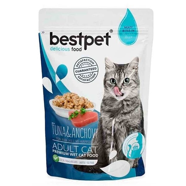 Bestpet Wet Food with Tuna & Anchovy in Jelly for Adult Cats 85gm