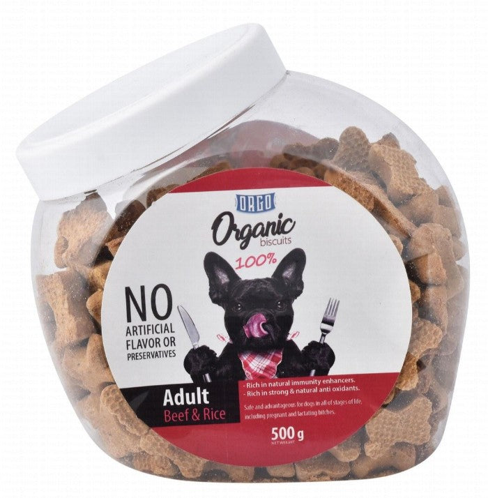 Orgo Organic Biscuit Treats with Beef & Rice for Adult Dogs - artificial flavors free artificial preservatives free500 gr