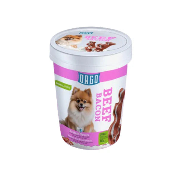 Orgo jar treats beef bacon strips for dogs 220gm