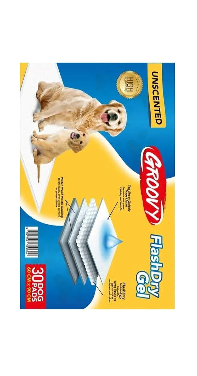 Groovy Flash Dry Gel Dog Training Pads Unscented (90x60cm)30 per pack