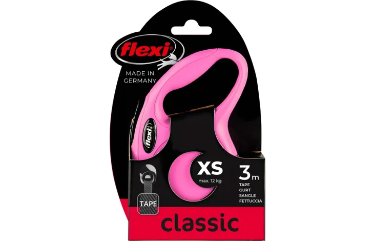 Flexi Classic xsmall pink 3m Retractable Tape Leash for Dogs (Up to 12kg)