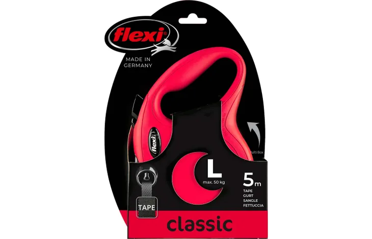 Flexi Classic large red 5m Retractable Tape Leash for Dogs (Up to 50kg)