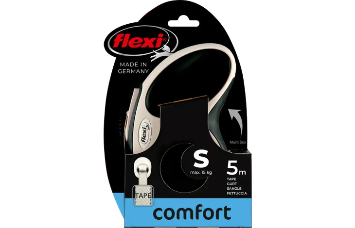 Flexi Comfort Small Black & White 5m Retractable Tape Leash for Dogs (Up to 15kg)
