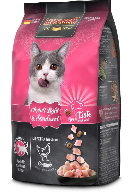 leonardo dry cat food with poultry light 300gm