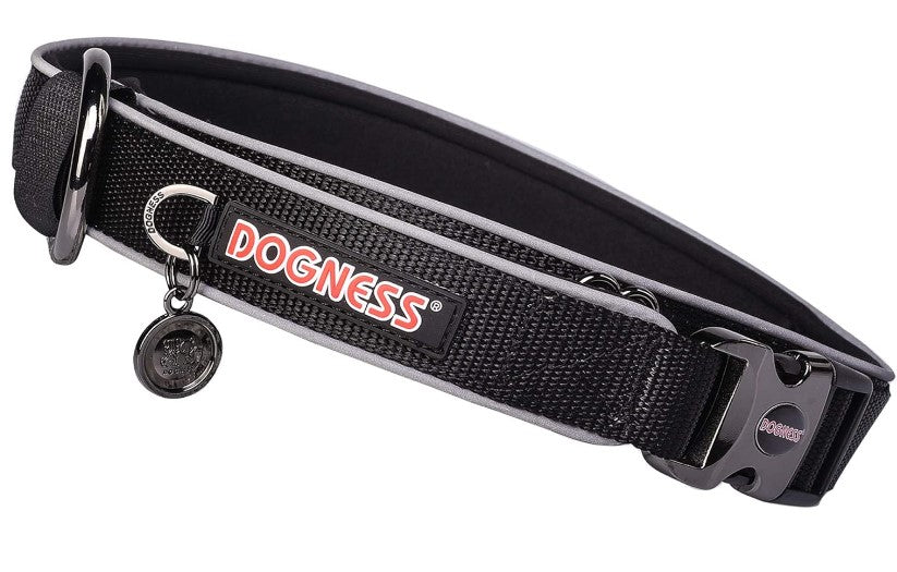 Dogness Large Black Reflective Teflon Collar (44-69x2.5cm) for Dogs (Up to 42kg)