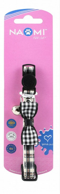 naomi xs black&white cat collar with bow&bell