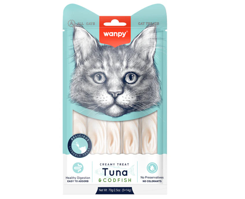Wanpy Creamy Cat Treats with Tuna & Codfish (5 Pieces)