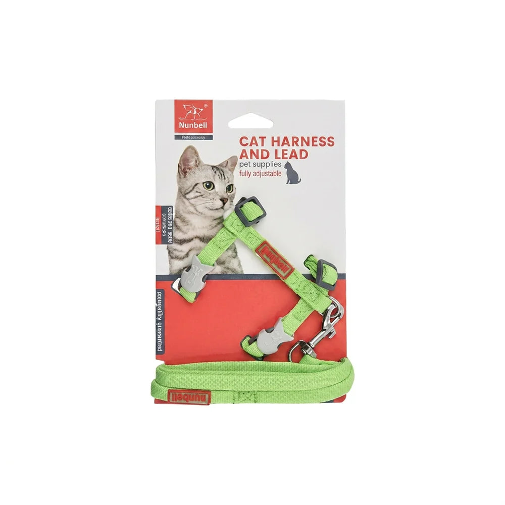 Nunbell harness & leash light green fish lock for cat