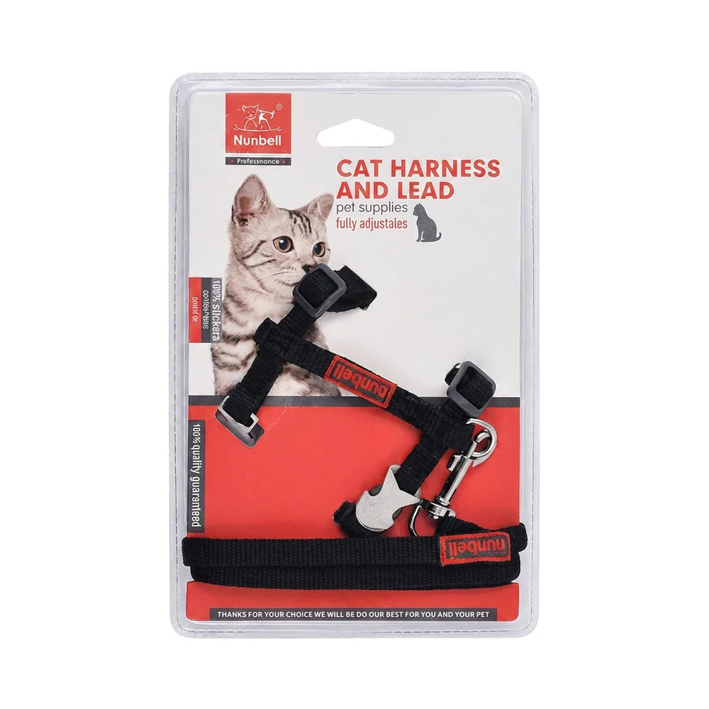 Nunbell harness & leash black fish lock for cat