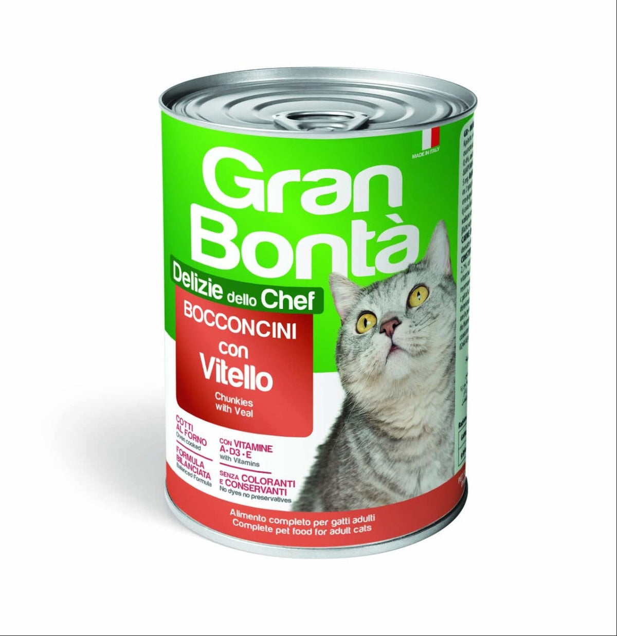 Gran Bonta wet food chunks with veal for adult cat 400g