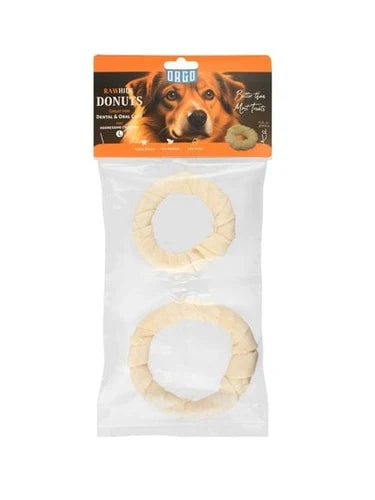 Orgo Large White Donut Shaped Rawhide Dog Chew Treats 2 per pack