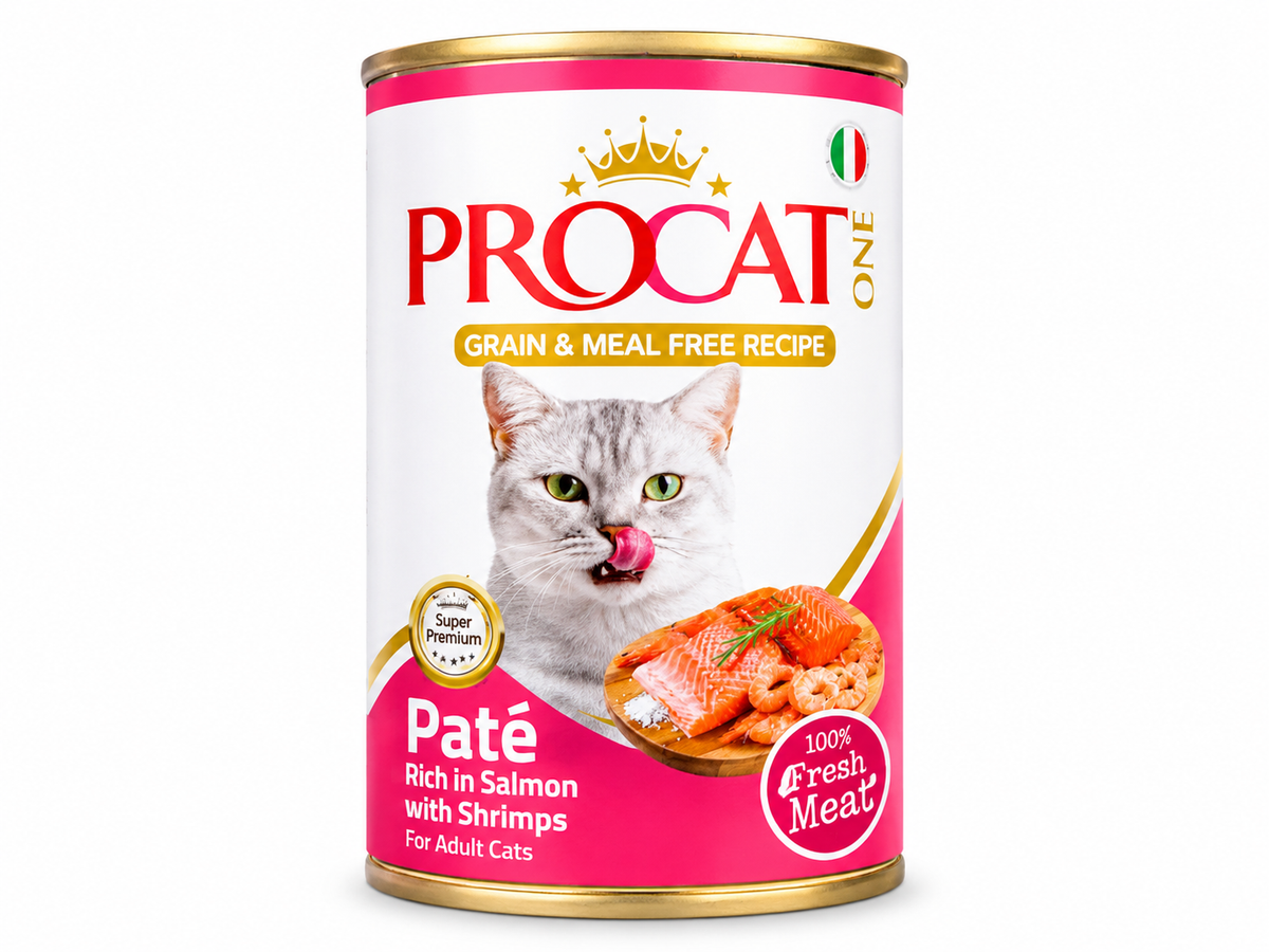 Procat one wet food pate with salmon & shrimp for adult cat 400g