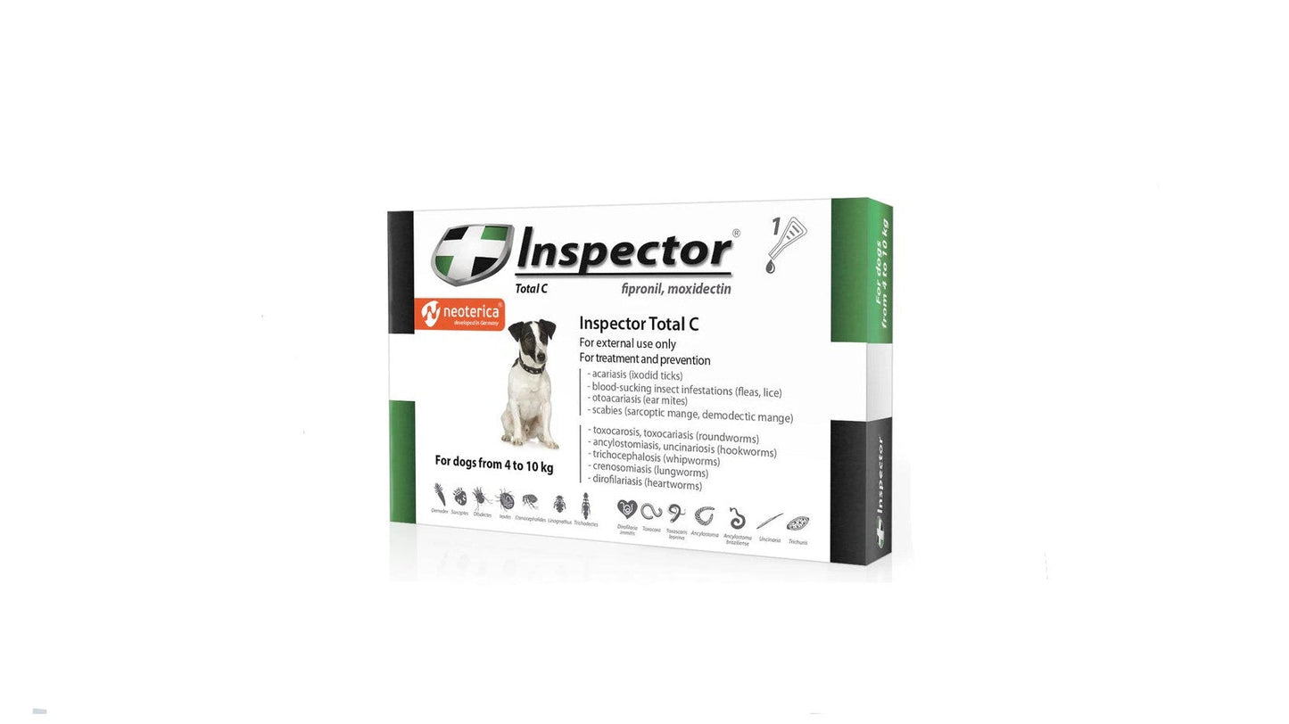 Inspector Total K Anti-Flea Tick Lice Spot-On Solution with Fipronil Moxidectin for Dogs (4-10kg)
