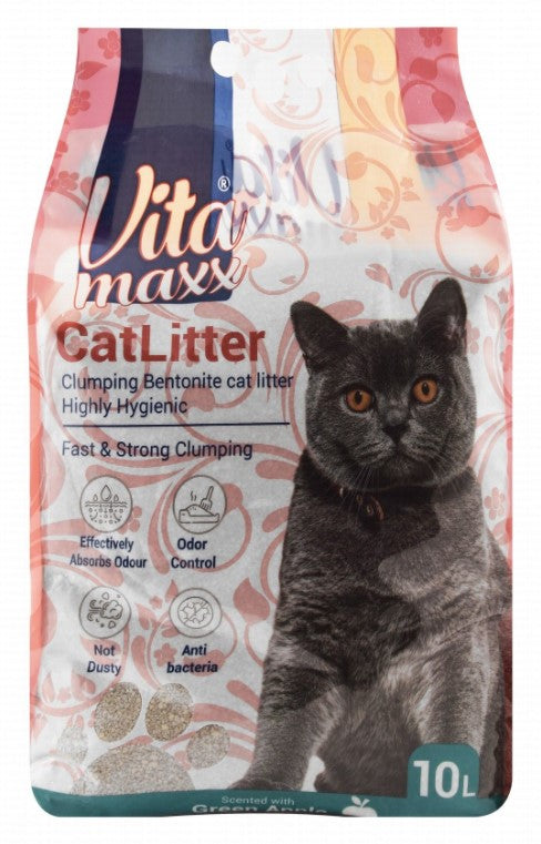 Vita Maxx Antibacterial Bentonite Clumping Cat Litter Green Apple Scent 10l