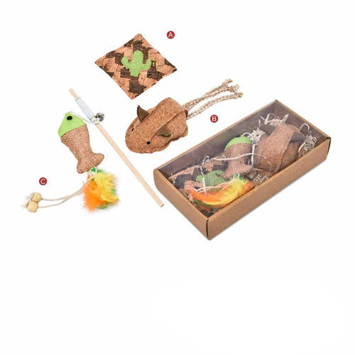 Naomi Brown & Green Fishing Rod Cat Teaser Toy with Catnip & Plush Toys