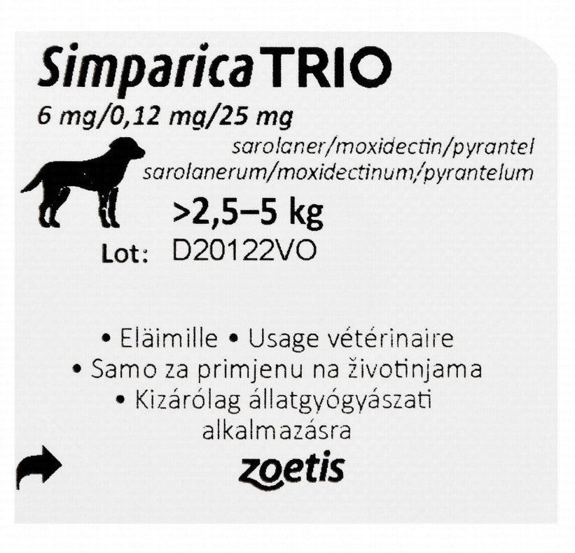 Simparica Trio Flea & Tick Chewable Tablets for Dogs 2.5-5 kg