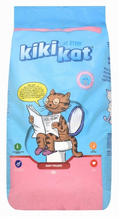 Kiki Kat Bentonite Clumping Cat Litter Baby Powder Scent 20L