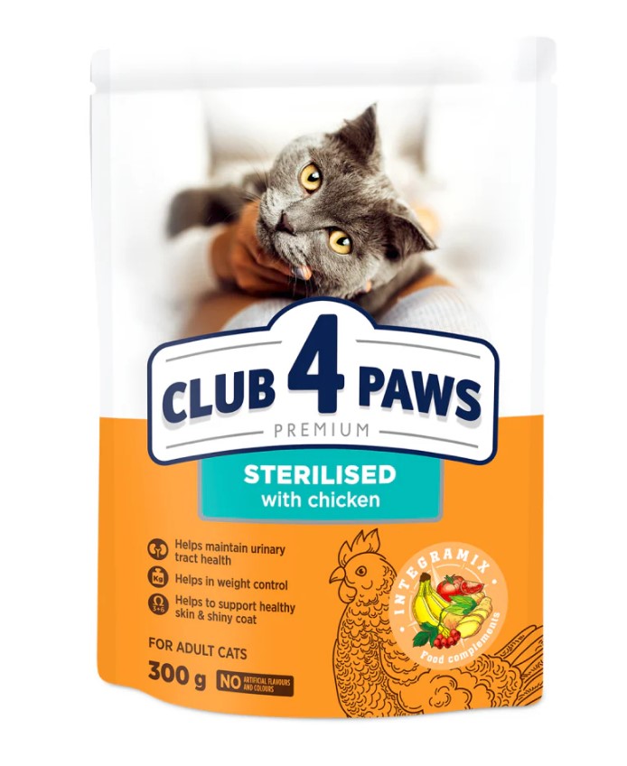 Club 4 Paws Dry Food with Chicken for Sterilized Adult Cats 300 gm