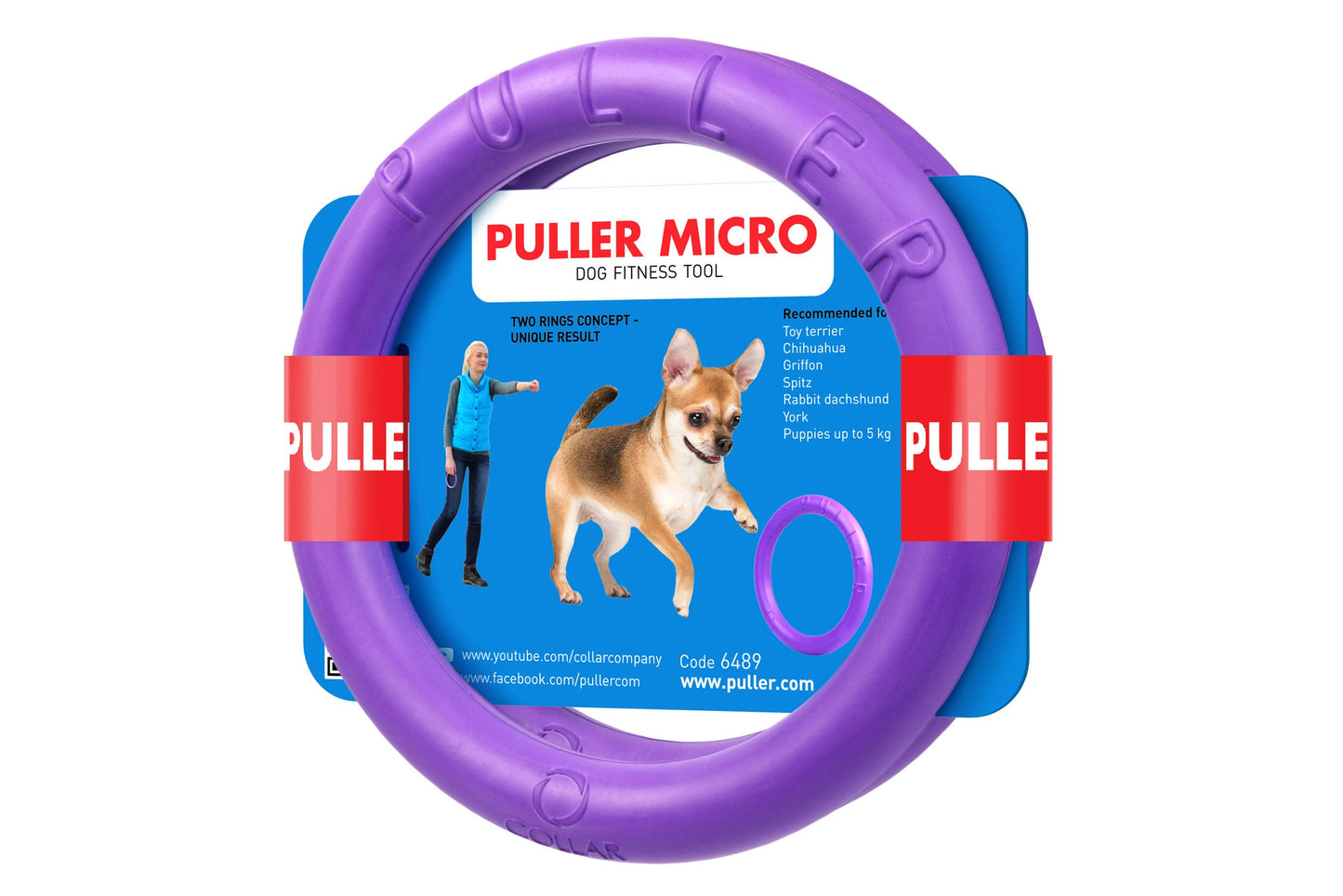 Puller Micro Purple Fitness Ring Fetch Toy for Small Breed Dogs & Puppies (Up to 5kg)2 per pack