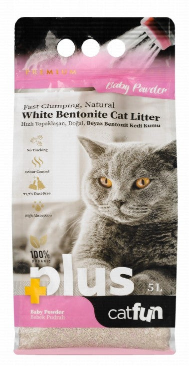 Cat Fun Plus Organic White Bentonite Clumping Litter Baby Powder Scent 5l