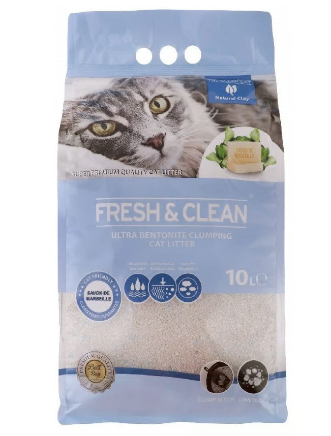fresh & clean bentonite ultra clumping cat litter marseille soap scent 10L