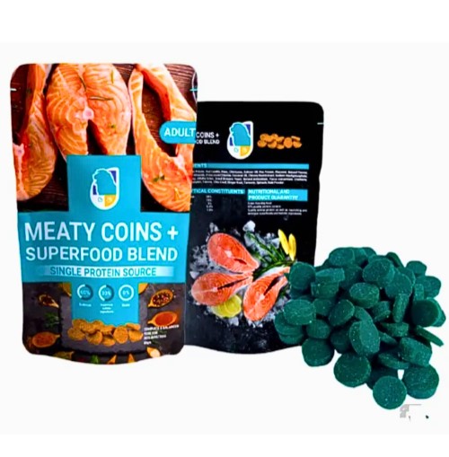 Rich Meaty Coins Plus Treats with Salmon for Adult Dogs