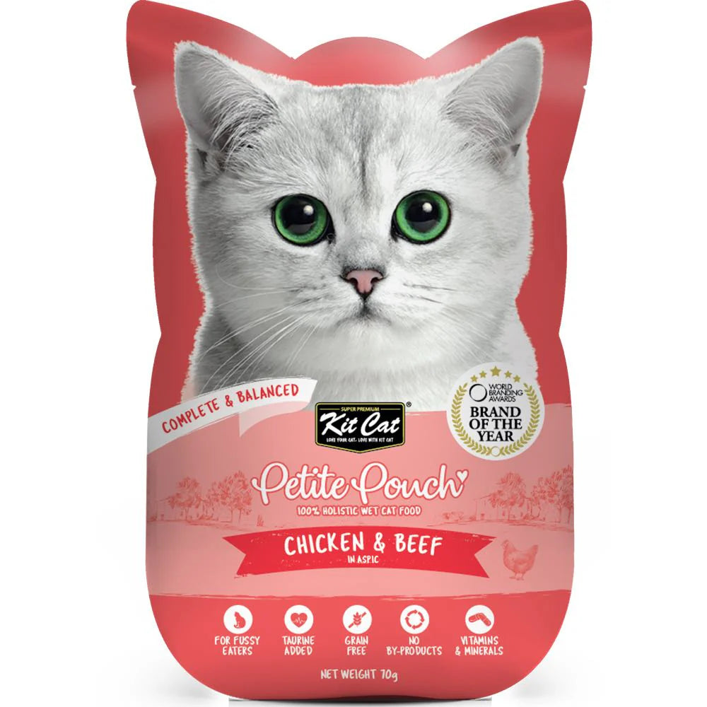 Kit Cat Petite Pouch Wet Cat Food with Chicken & Beef in Aspic 70 gr