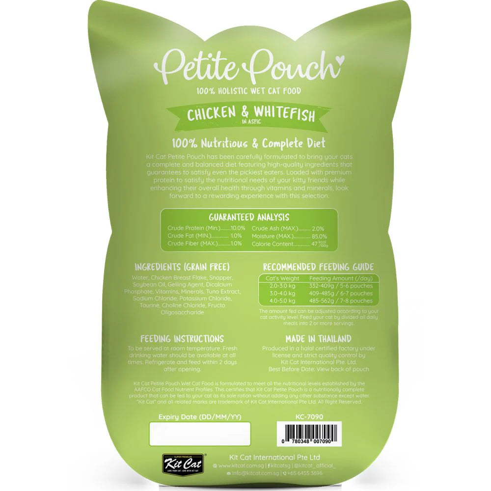Kit Cat Petite Pouch Wet Cat Food with Chicken & Whitefish in Aspic 70 gr