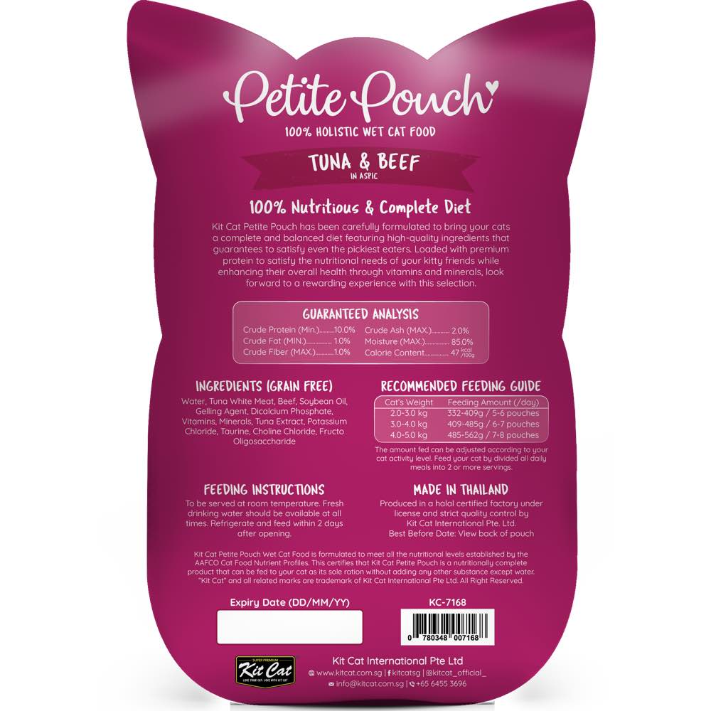 Kit Cat Petite Pouch Wet Cat Food with Tuna & Beef in Aspic 70 gr
