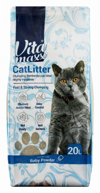 Vita Maxx Antibacterial Bentonite Clumping Cat Litter baby powder Scent 20L
