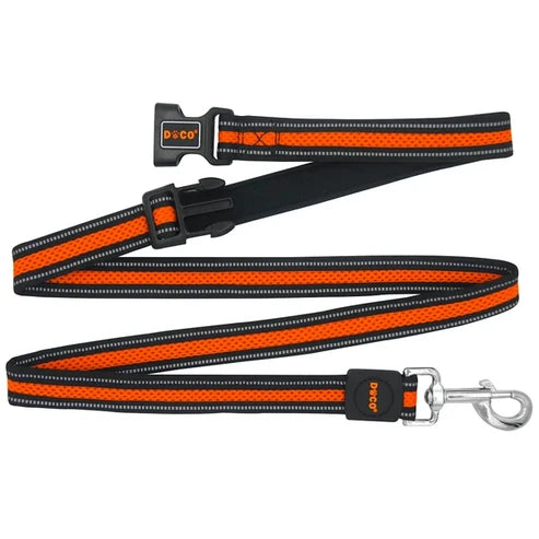 DOCO dog Leash L/M mesh ORANGE & black (180x2.5cm)