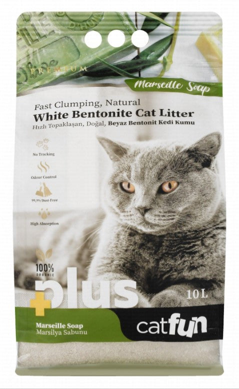 Cat Fun Plus Organic White Bentonite Clumping Litter Marseille Soap Scent 10l