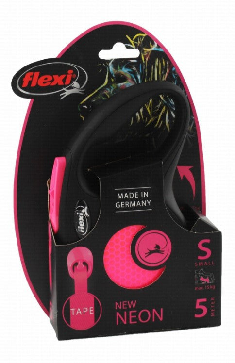 Flexi Neon Small Black & Pink 5m Retractable Tape Leash for Dogs (Up to 15kg)