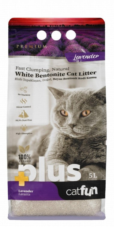 Cat Fun Plus Organic White Bentonite Clumping Litter Lavender Scent 5l