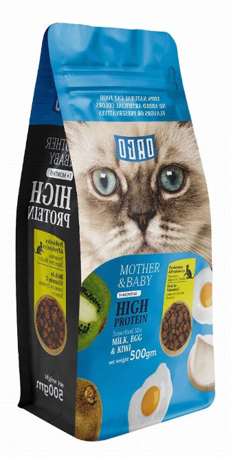 Orgo Dry Food with Milk Egg & Kiwi for Mother & Baby Cats (1+ Months)500gm