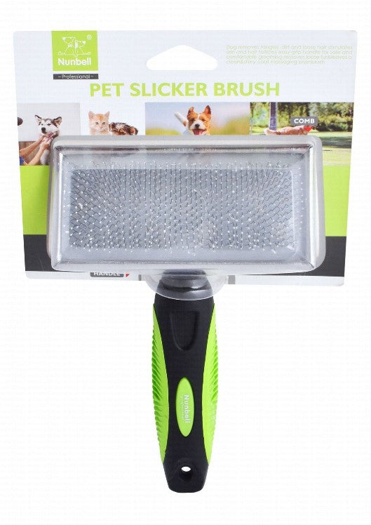 nunbell black & green pet slicker brush