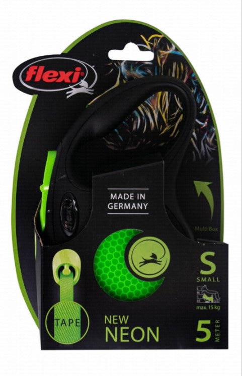 Flexi Neon Small Black & Green 5m Retractable Tape Leash for Dogs (Up to 15kg)