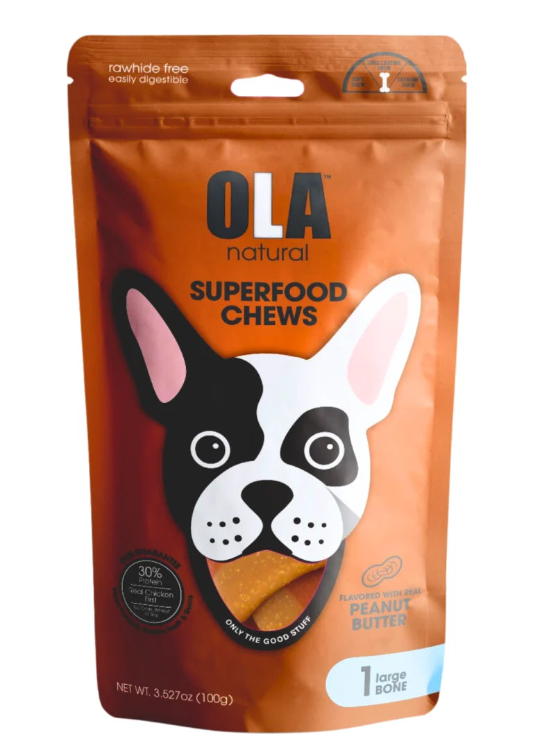 Ola Natural Superfood large Chew Bone for Dogs Peanut Butter Flavor (Up to 23kg)