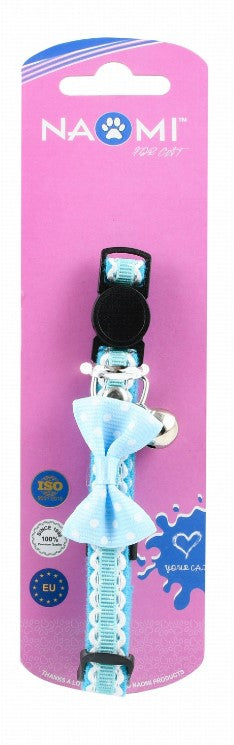Naomi XS Blue & White Cat Collar with Bow & Bell