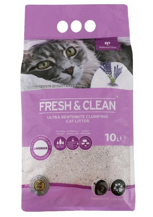 fresh & clean bentonite ultra clumping cat litter lavender scent 10L