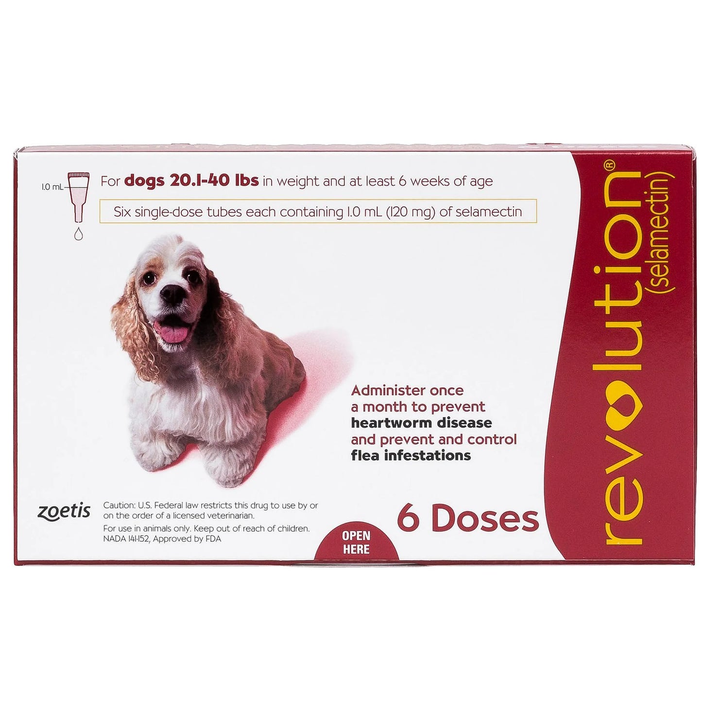 Revolution 120mg Selamectin Flea & Heartworm Disease Treatments for Dogs (1+ Months & 9-18kg)1 ml ( 1 tap )