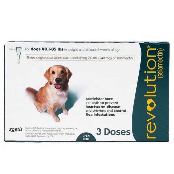 Revolution 240mg Selamectin Flea & Heartworm Disease Treatments for Dogs (1+ Months & 18.1-38.5kg) 2 ml (1 tap))