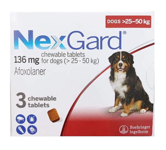 Nexgard Afoxolaner Chewable 136mg Tablets for Large Dogs (25-50kg)