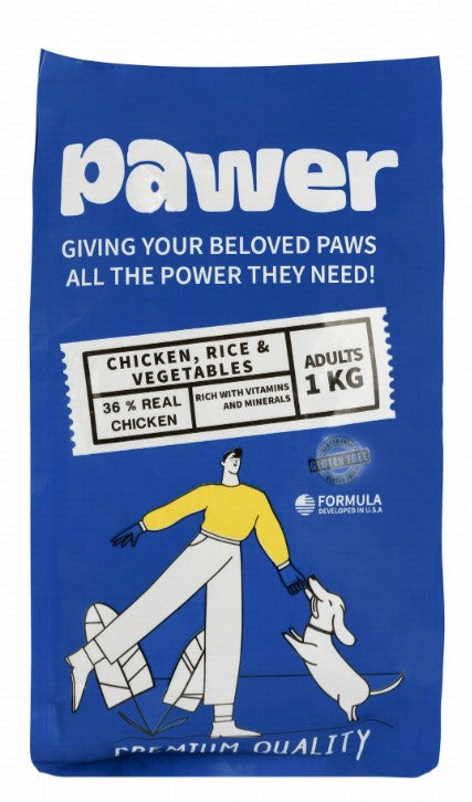 Pawer Dry Food with Chicken  Rice & Vegetables for Adult Dogs1 kg