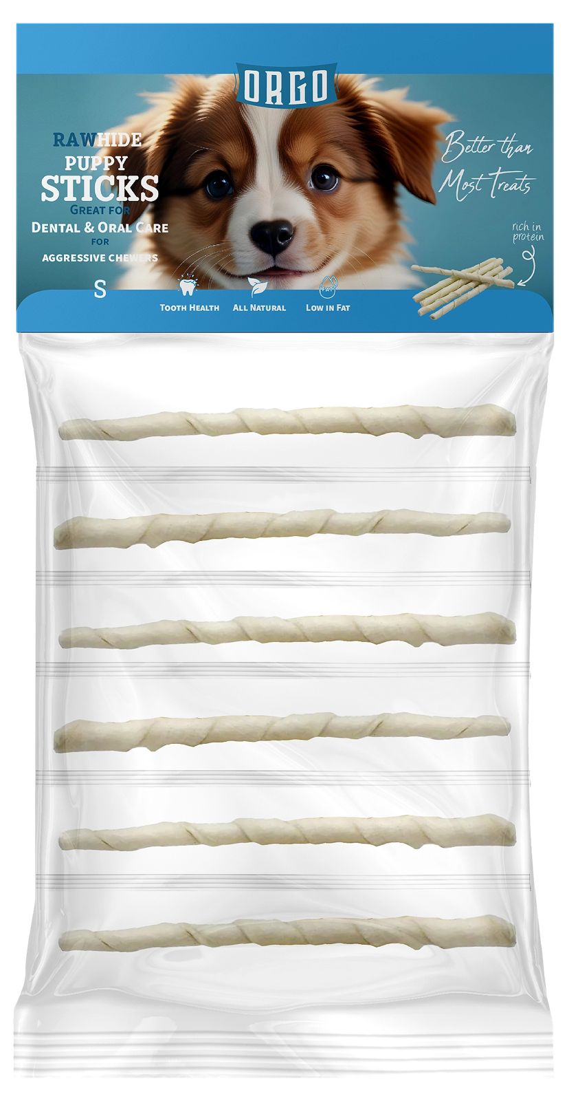 Orgo Small Rawhide Stick Dog Chew Treats 6 per pack