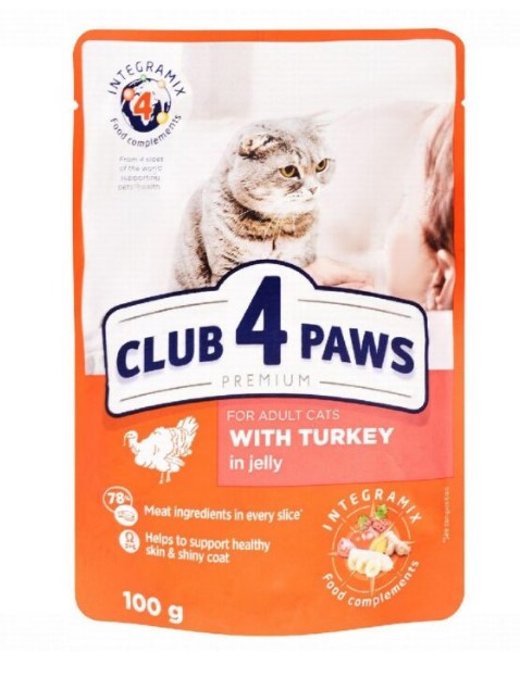 Club 4 Paws Wet Food with Turkey in Jelly for Adult Cats 100g