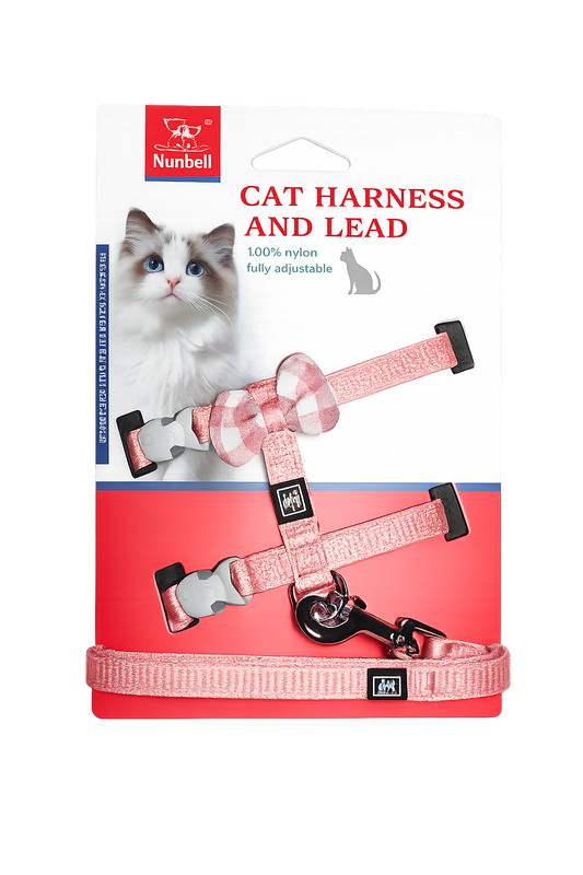 Nunbell harness & leash rose with bow for cat